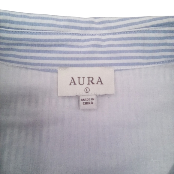 Aura Women’s Crinkle Blue White Button Front Cottagecore Puff Dress Size Large - Picture 4 of 8